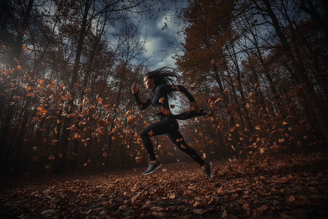 make a women run fast in autumn dark
